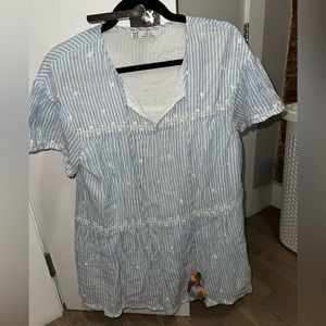 light blue and white striped summer dress. (note one of the tassels is broken)